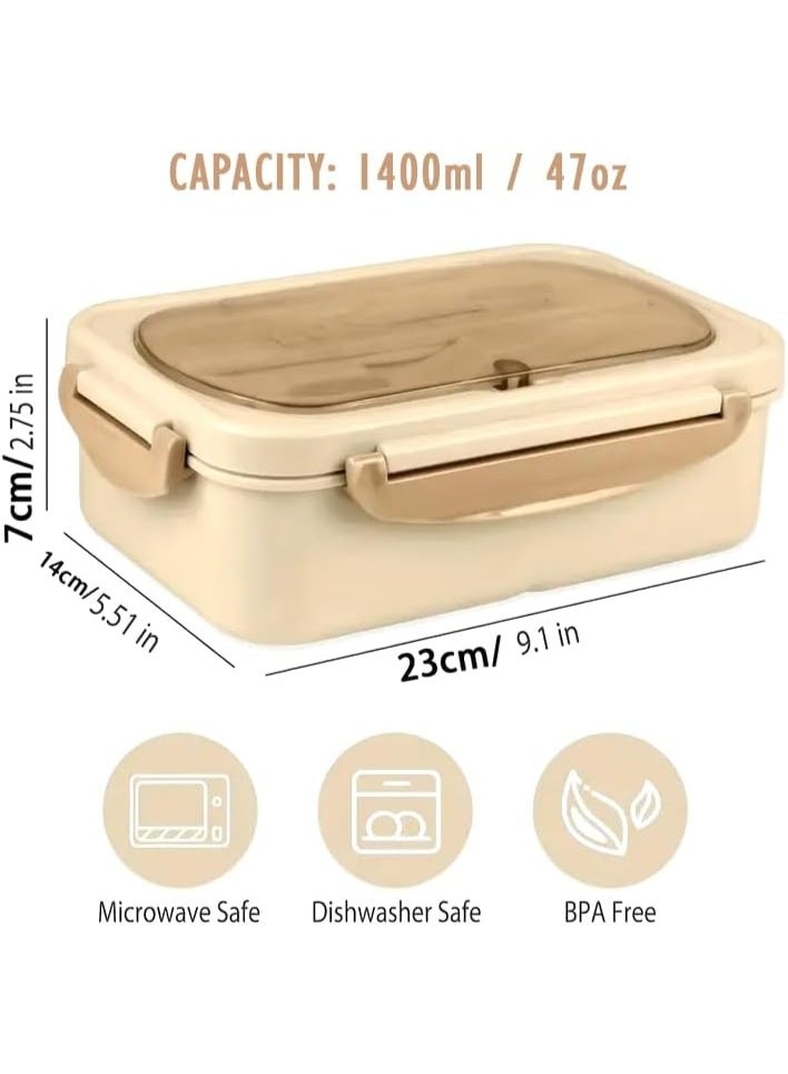 م اكس م حاويات صندوق الغداء للبالغين والأطفال مع 3 شركات. كبير 1400 مل للمكتب والمدرسة والمنزل والسفر والأطفال والبنات والأولاد، مقاوم للتسرب مع أدوات المائدة، خالٍ من مادة BPA، آمن للاستخدام في الميكروويف (بيج) - Image 3